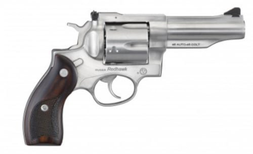 415005146 Ruger Redhawk Satin .45 ACP / .45 Colt 4.2" Barrel 6-Rounds - 6 Rounds | 4.2" Barrel | Wood Grips | Stainless/Silver | 3-Dot Sights - Image 1